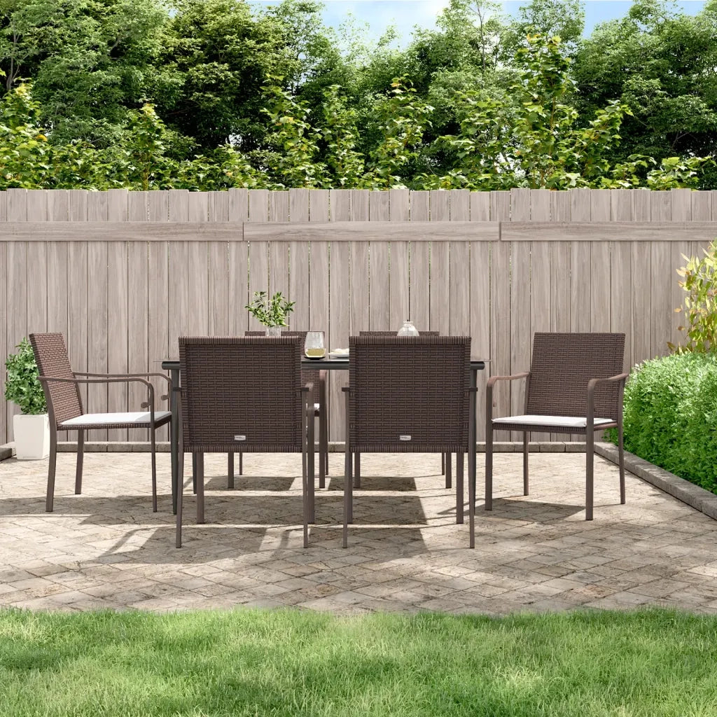 Set Pranzo da Giardino 7 pz con Cuscini in Polyrattan e Acciaiocod mxl 101235