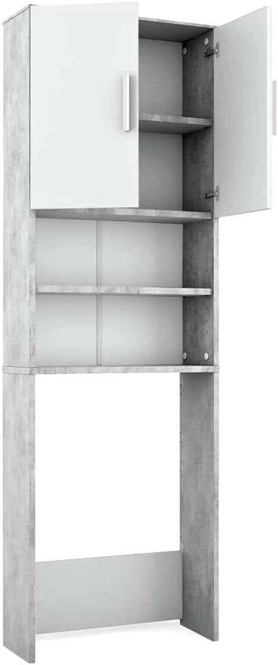Armadietto per toilette, Bianco, 64 x 190 cm con 2 porte, per riporre articoli da bagno sopra il WC