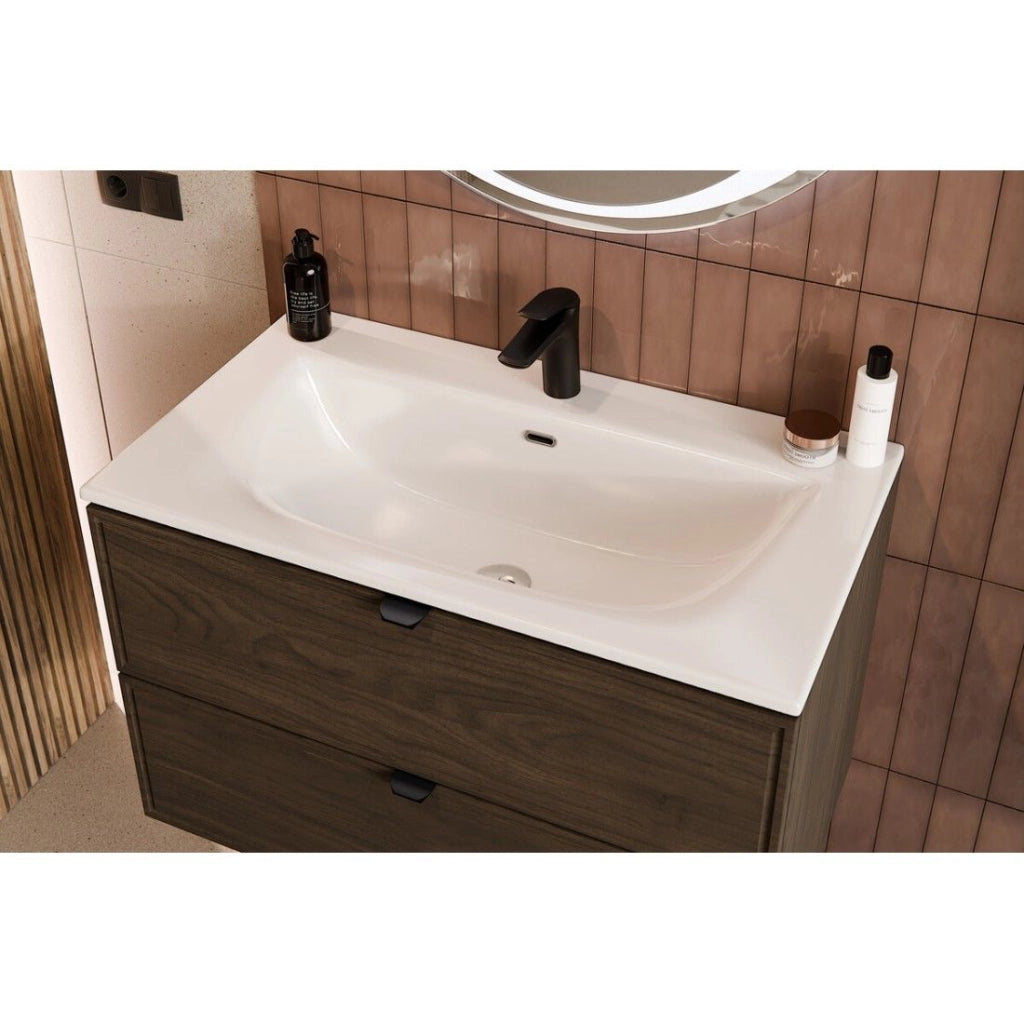 Lavabo rettangolare da incasso in ceramica bianca lucida 80cm