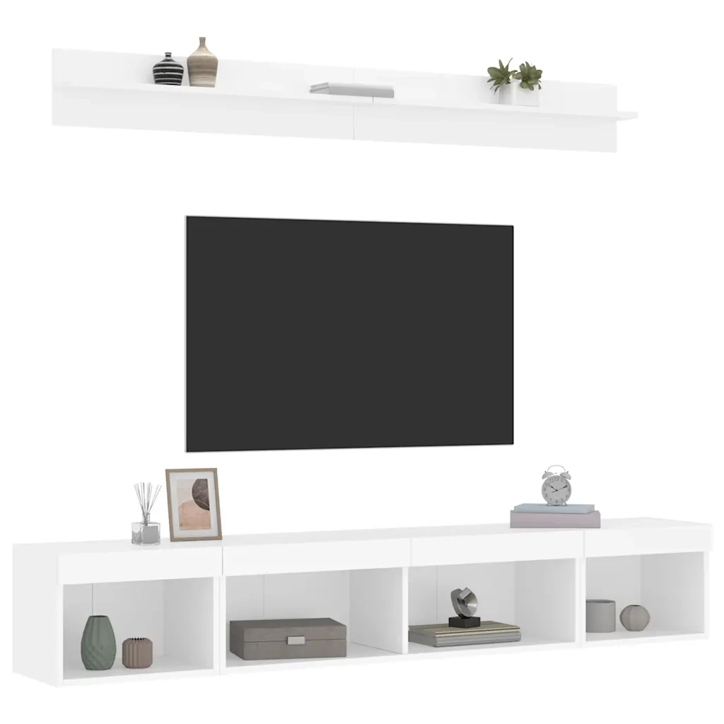 Mobili TV a Muro con LED 5pz Bianchi in Legno Multistrato 3216682