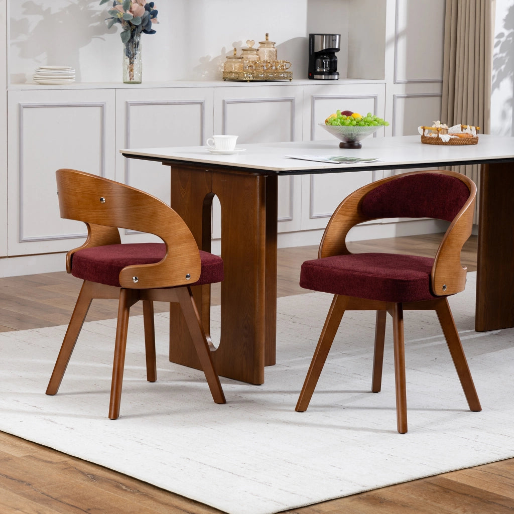 Sedia da pranzo girevole con schienale ergonomico e seduta imbottita in lino bordeaux