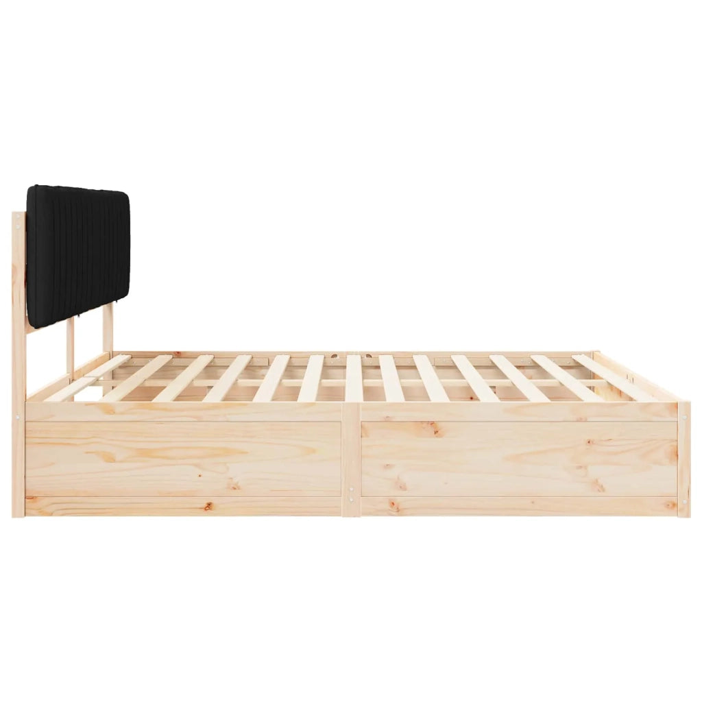 Letto con Testiera Rivestita-Struttura Letto con Testiera Nero 200 x 200 cm Pino massello 644046