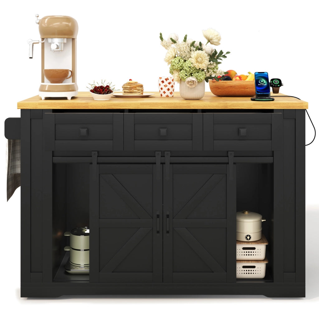 Carrello da cucina con piano pieghevole, 3 cassetti, prese integrate e ripiani, per cucina, 130 × 50 × 87 cm
