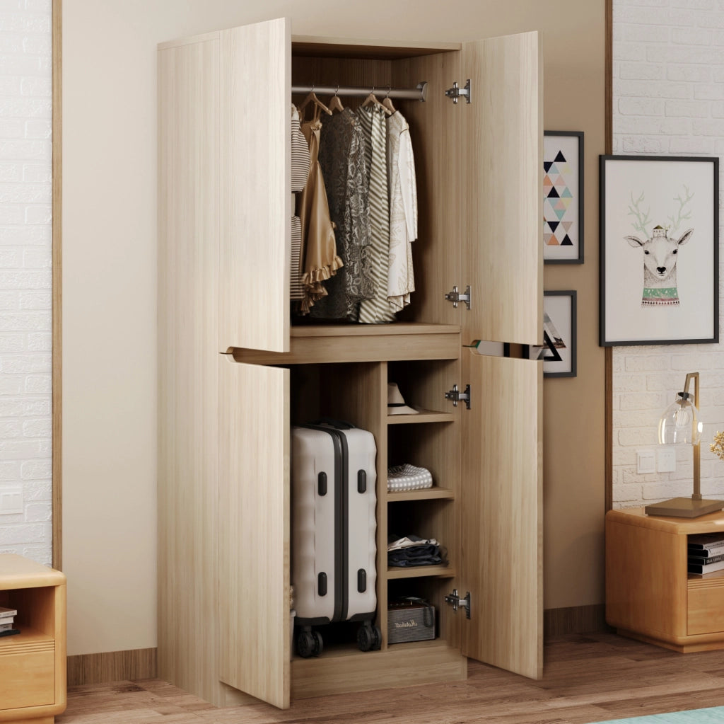 Armadio 70x40x170 cm con doppia porta e ampio vano; legno; naturale