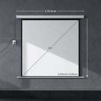 Telo Proiettore Motorizzato da 85" con Telecomando, in Plastica e Metallo, 176.5x8x176.5 cm, Bianco