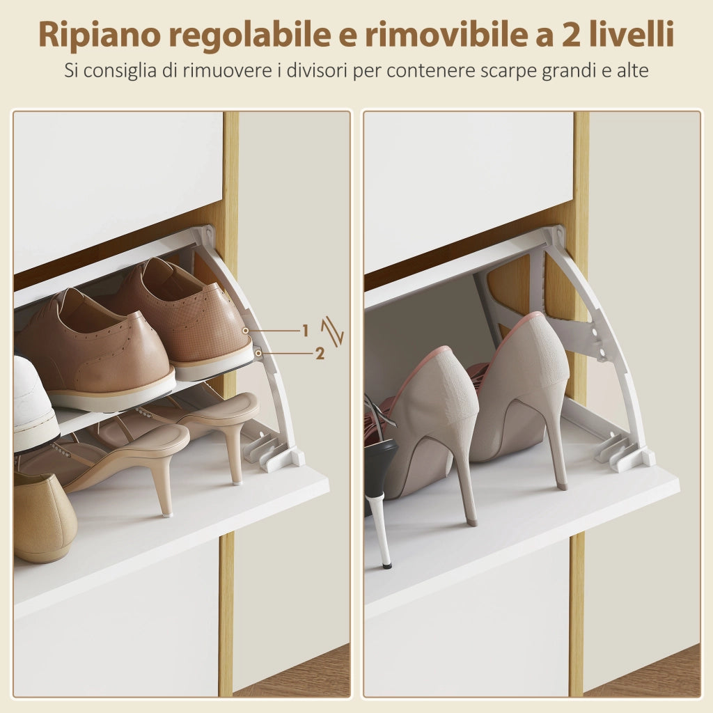 Scarpiera con 3 Cassetti Ribaltabili ¨C zephmum ¨C Bianco 80x24x127 cm