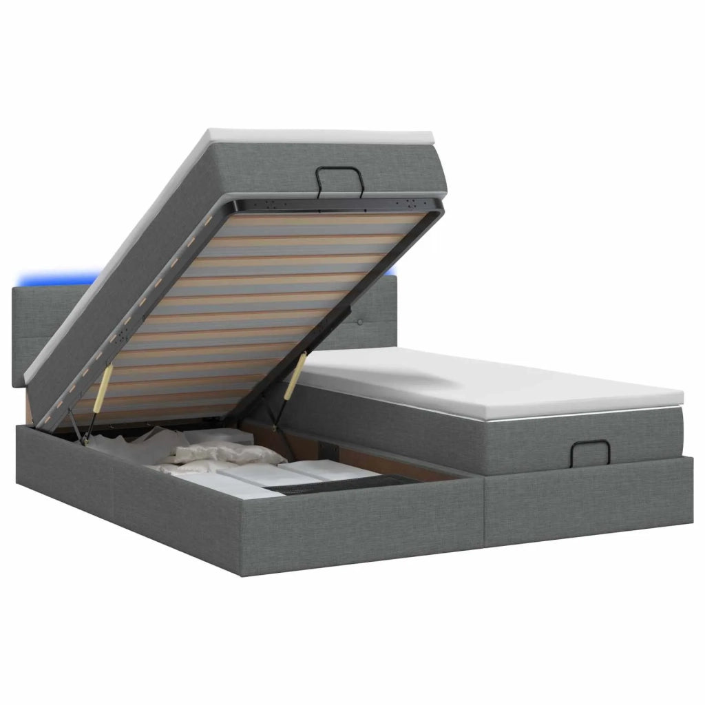 Letto Ottomano con Materasso e LED Grigio Scuro 180 x 200 cm 3457274