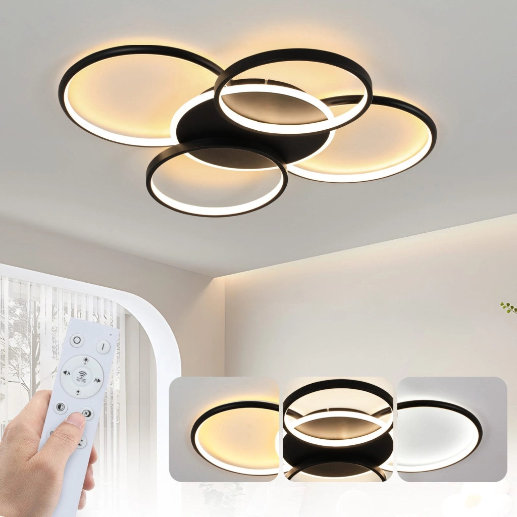 ZMH Lampada da soffitto plafoniera LED dimmerabile 5 anelli 70W per soggiorno ufficio sala pranzo