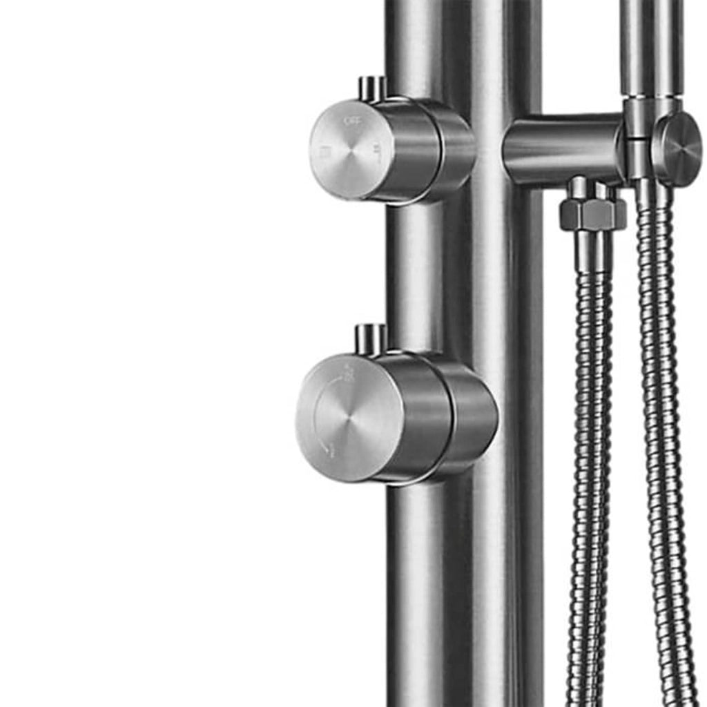 Sined Pula Doccia Da Giardino In Acciaio 316l Con Doccino h 230 Cm Inox Satinato Doccia Con Alimentazione Acqua Calda e Fredda