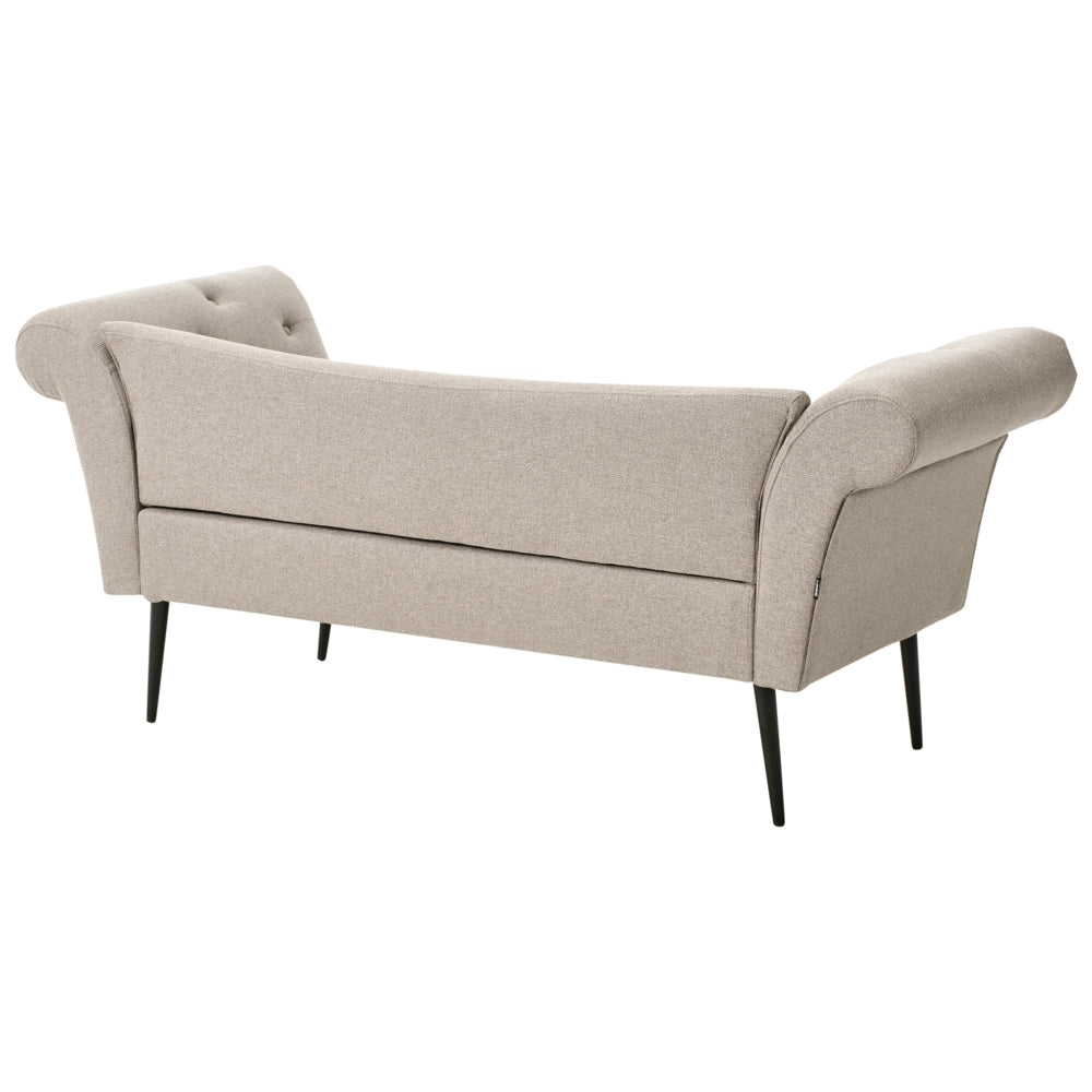 Chaise Longue in tessuto marrone chiaro e Gambe con gambe in metallo dorato