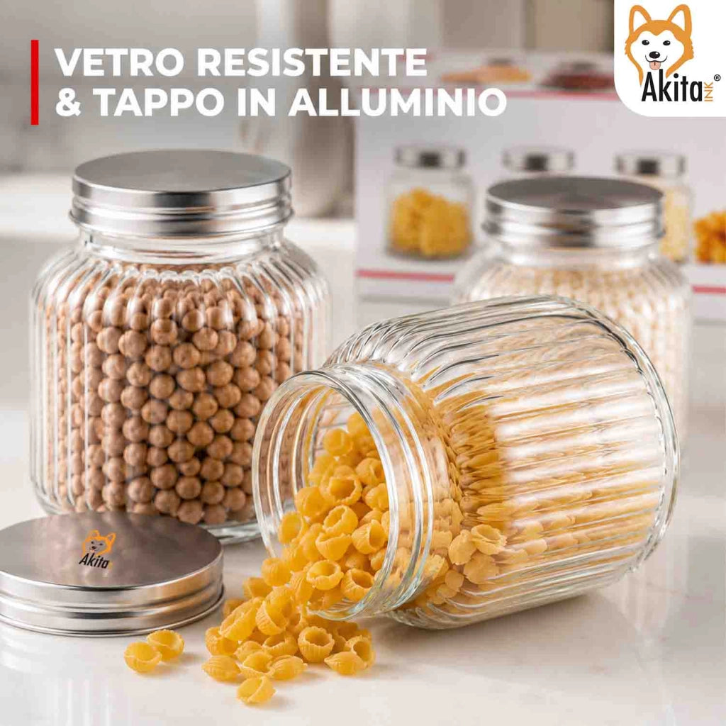 Akitaink Tris Barattoli in Vetro 790 ml con Tappo Alluminio
