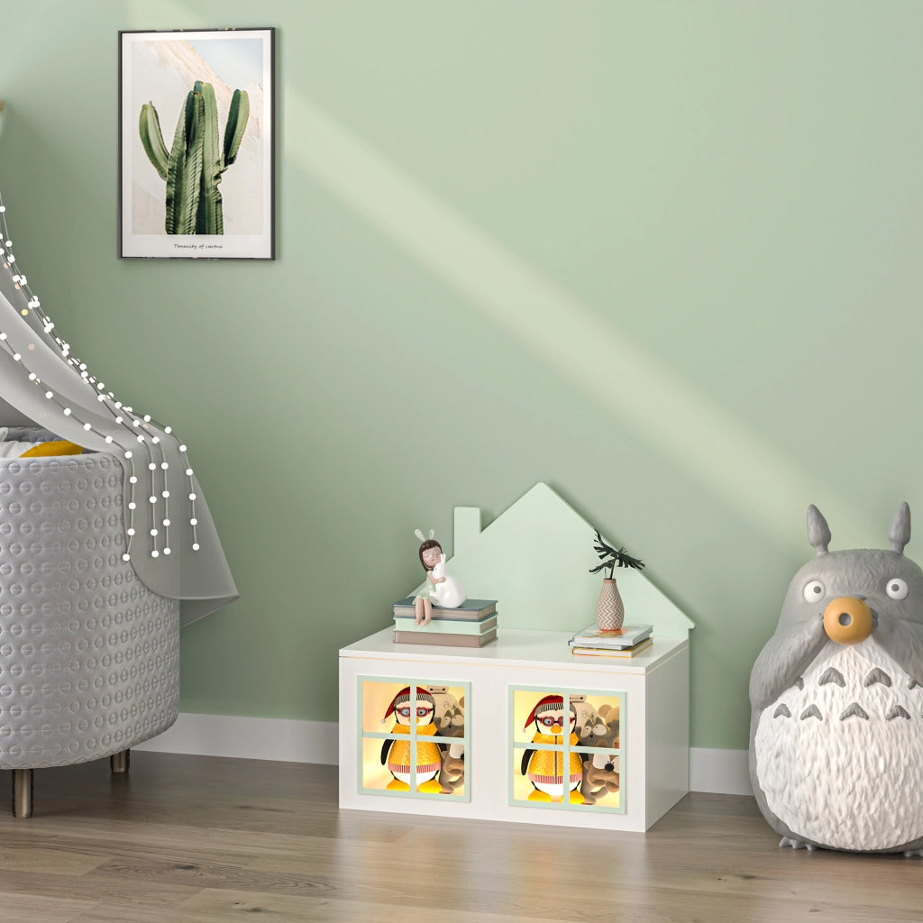 Baule Portagiochi Vipsali per Cameretta Design Casetta 56x60x33 cm Verde / Bianco [en.casa]