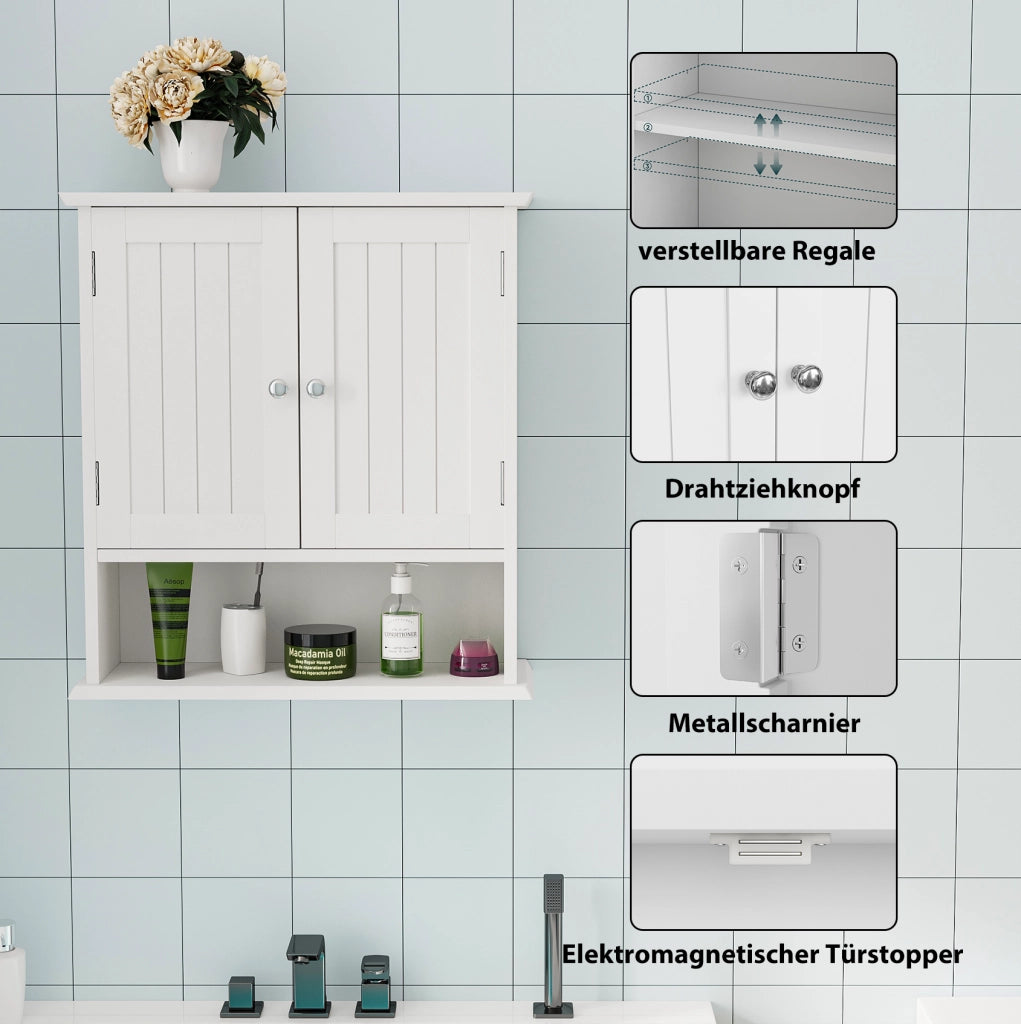 Mobile bagno sospeso bianco in MDF con ripiani regolabili