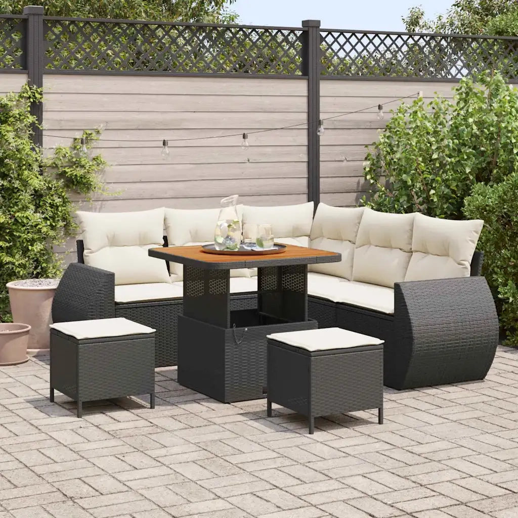 Set Divano da Giardino 8 pcs Nero polyrattan