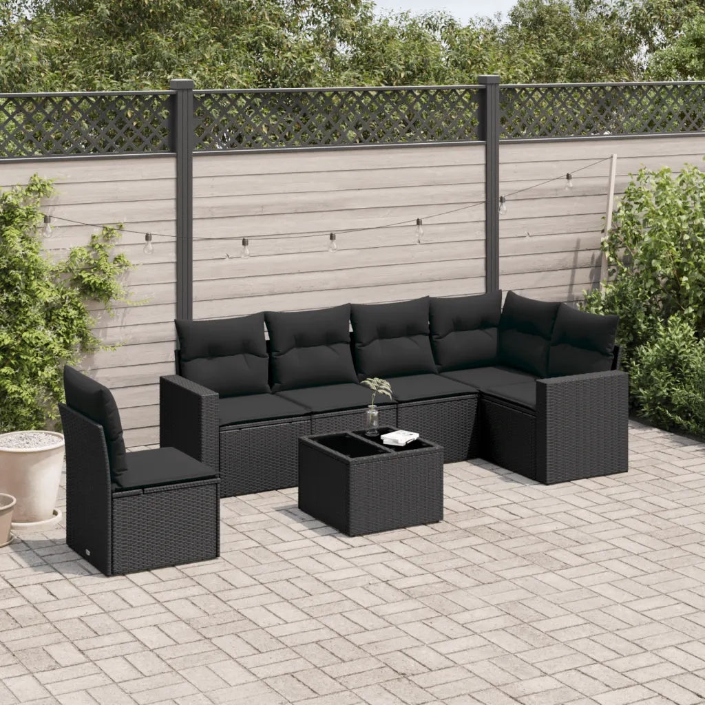 Set Divani da Giardino con Cuscini 7pz Nero Polyrattancod mxl 88018