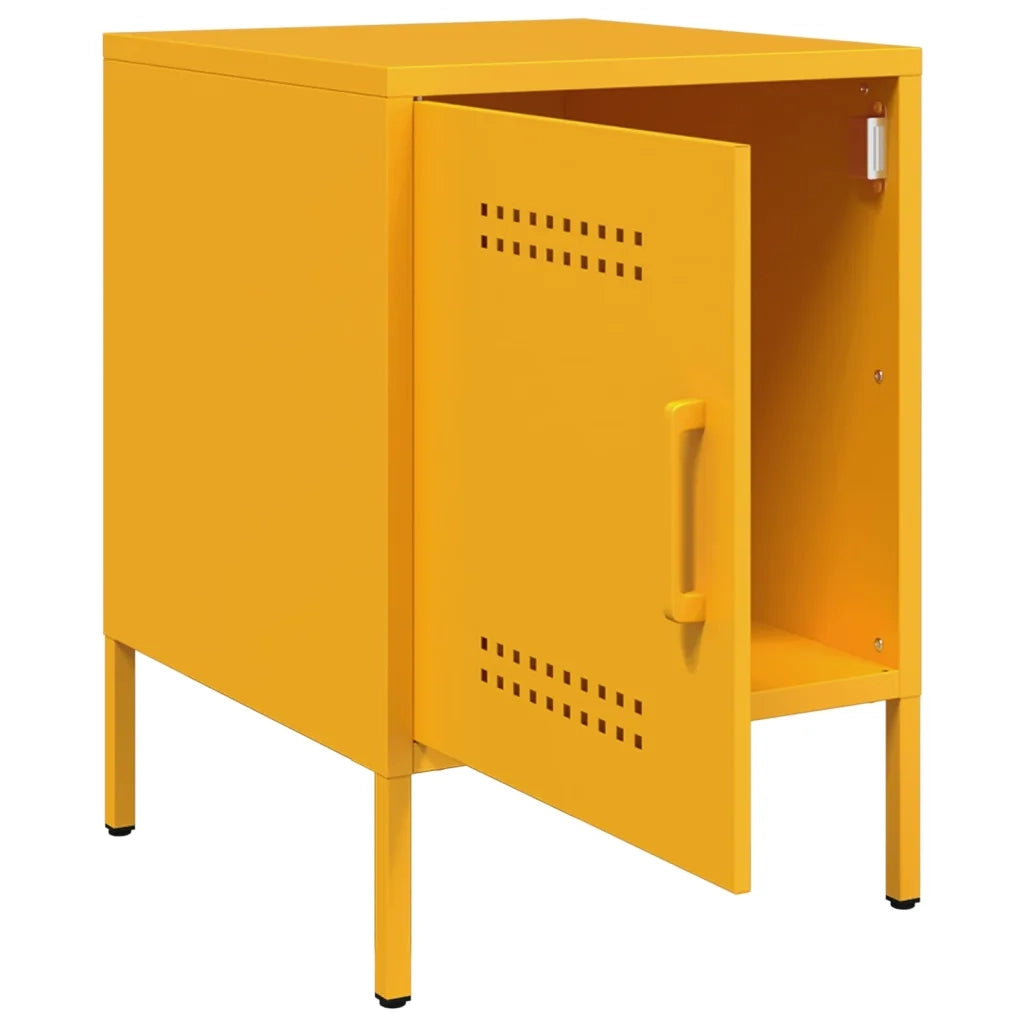 Comodino | Armadio da Notte | Mobiletto da notte Giallo Senape 36x39x50,5 cm in Acciaio