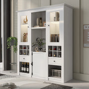 Vetrina con 2 ante, 2 cassetti e 6 vani, per soggiorno, con LED a 16 colori, in MDF e acrilico, bianca, 143 × 45,5 × 170 cm