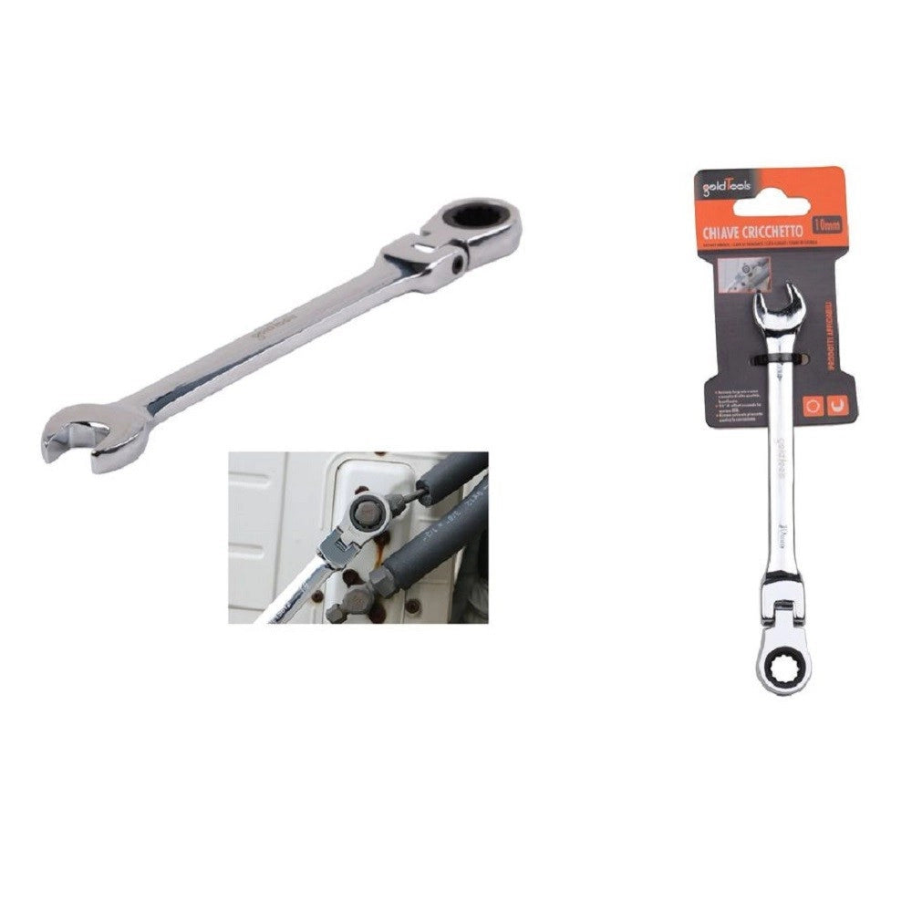 Trade Shop - Chiave A Cricchetto Combinata 10mm Testa Pieghevole Cromo Vanadio Utensile 91732 -