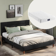 Letto imbottito in lino nero con doghe, 140x200 cm