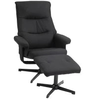 Poltrona con Poggiapiedi, Girevole, Funzione Dondolo, Velluto, fino a 150 kg, Nero