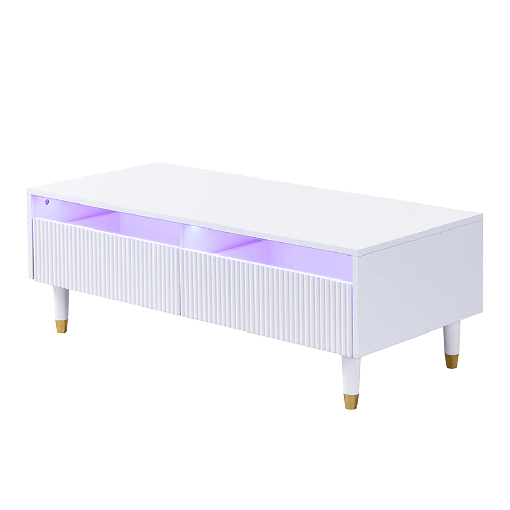 Tavolino-Xylo-Piano ondulato LED piedi bianco dorato 2 cassetti