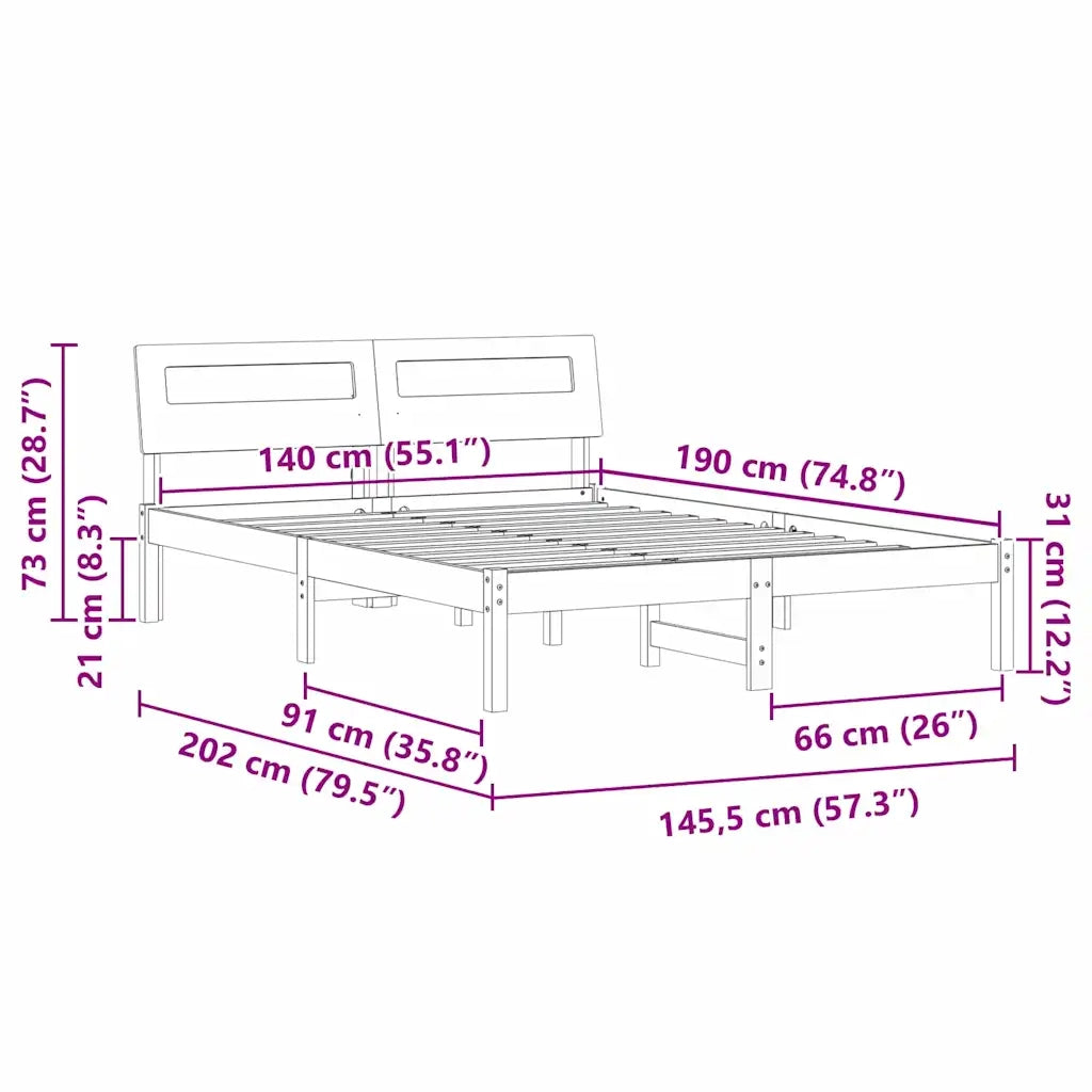vidaXL Struttura del letto Bianco 140 x 190 cm Legno di pino massello