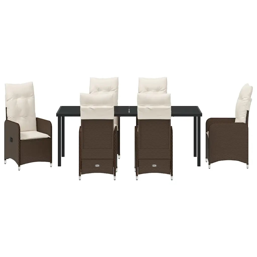 Set da Pranzo per Giardino con cuscino 7 pcs Marrone polyrattan 3379644