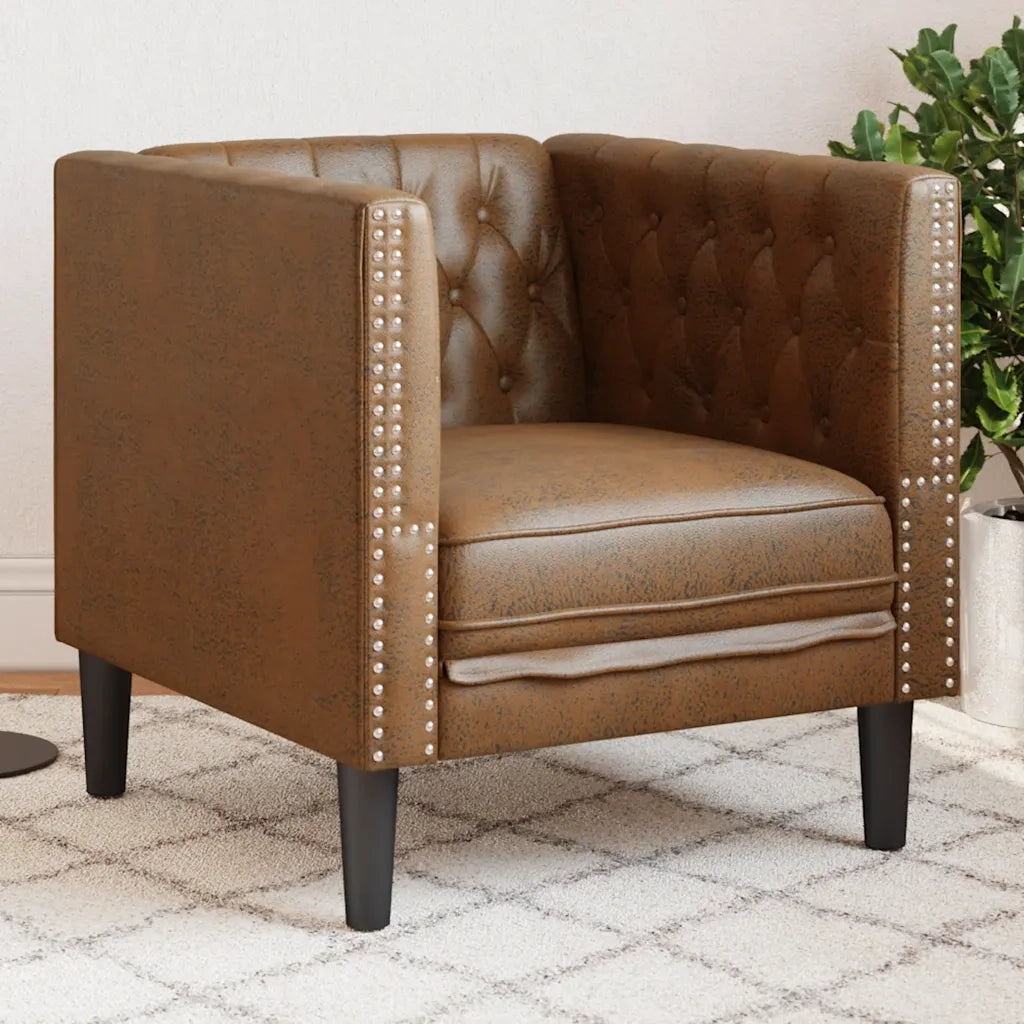 Divano Sedia-Poltrona Chesterfield Marrone in Similpelle Scamosciata 190617