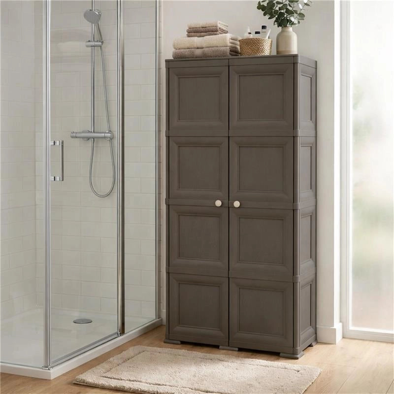 ARMADIO WENGÉ 2 ANTE 79X43X164 CM CON 8 SCOMPARTI – MOBILE ALTO CONTENITORE SALVASPAZIO PER ORGANIZZAZIONE CASA