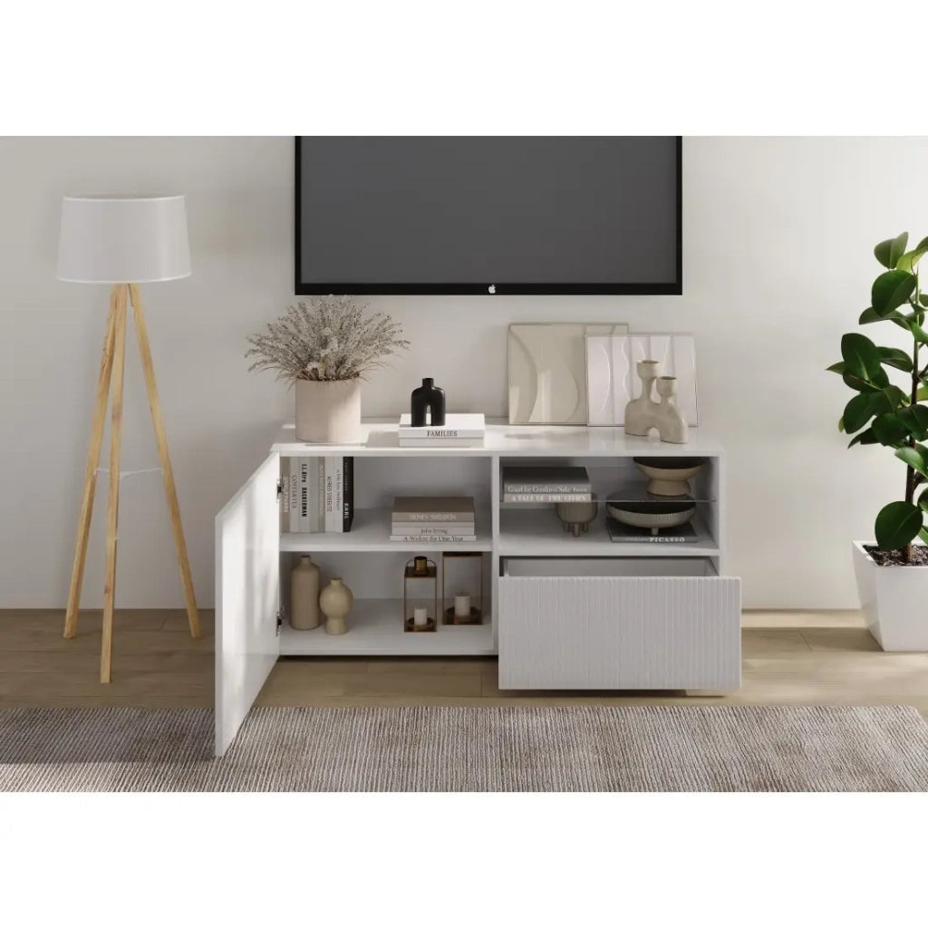 Mobile TV SCENA – L121 x H57 x P42 cm – Bianco lucido lacato