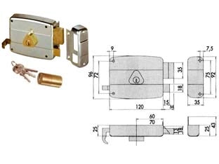 SERRATURA APPLICARE CATENACCIO E SCROCCO DOPPIO CILINDRO FISSO 50421  mm.60 SX (50421602)    CISA