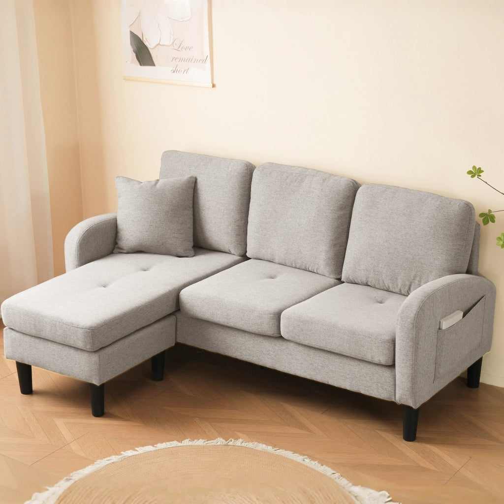 DIVANO ANGOLARE MODULARE 166 x 118 x 77 cm Tessuto misto cotone-lino Beige Grigio/Bianco