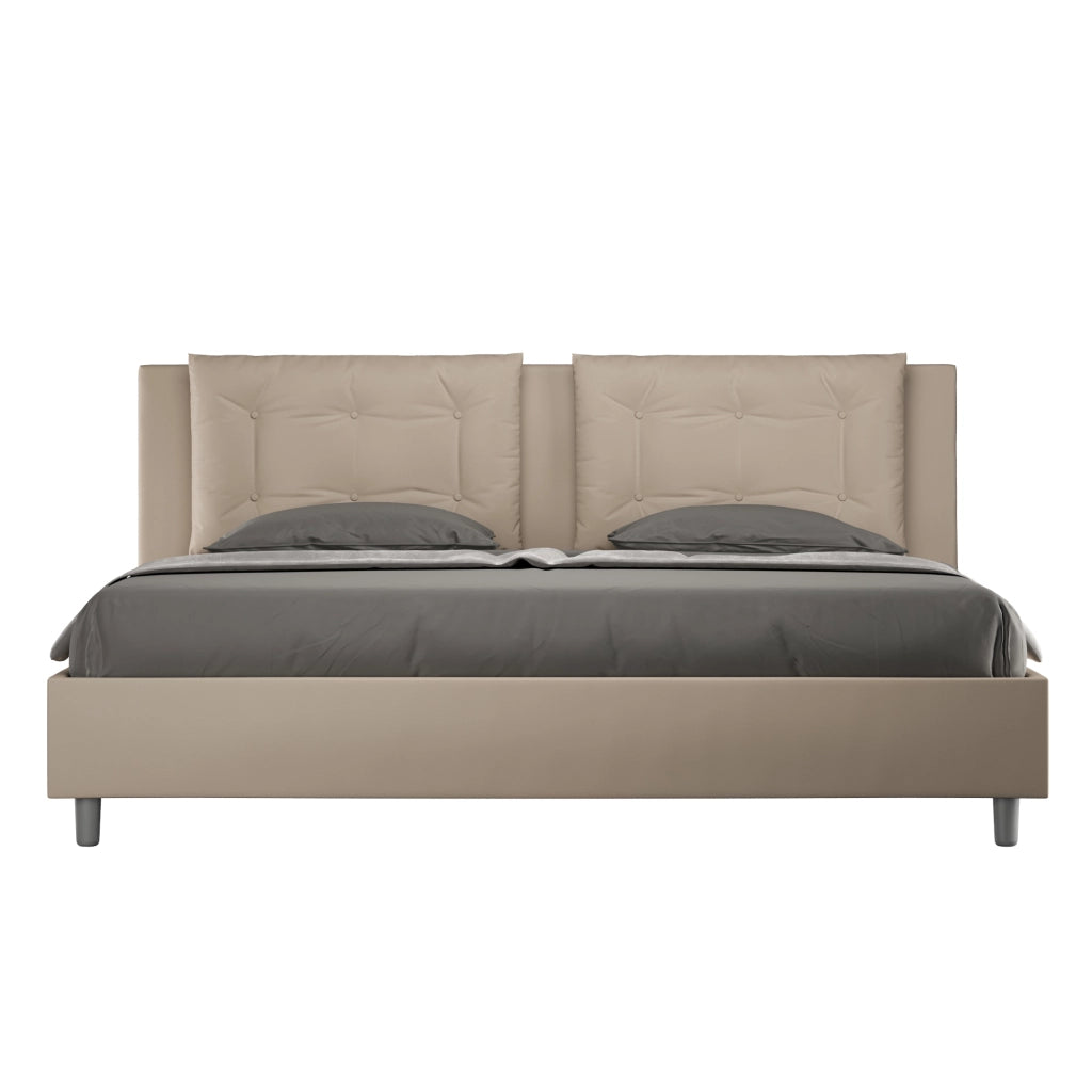 BS COM Letto matrimoniale king size senza rete imbottito 200x200 similpelle tortora