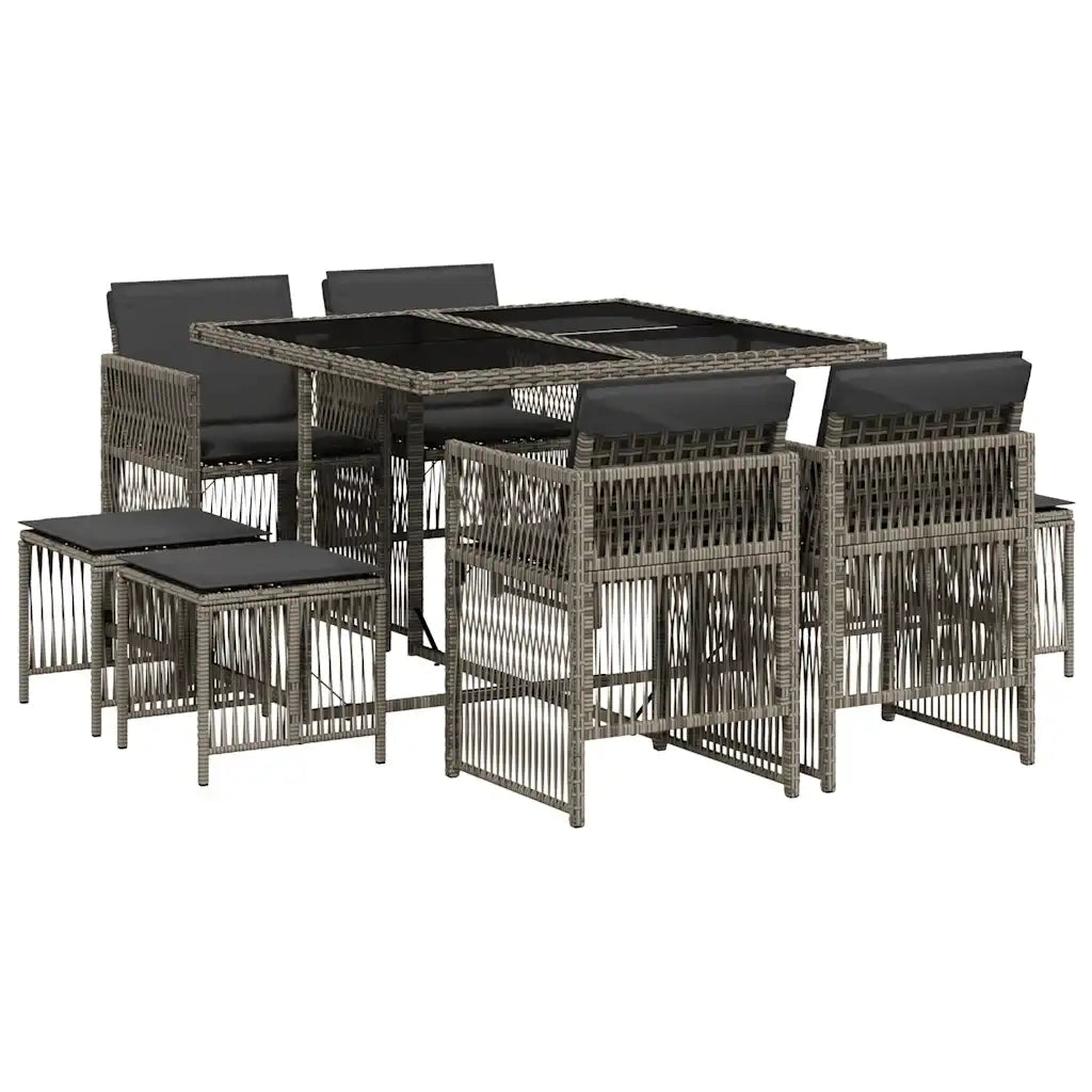Set da Pranzo da Giardino 9 pz | Set Salotto da Giardino con Cuscini in Polyrattan Grigio