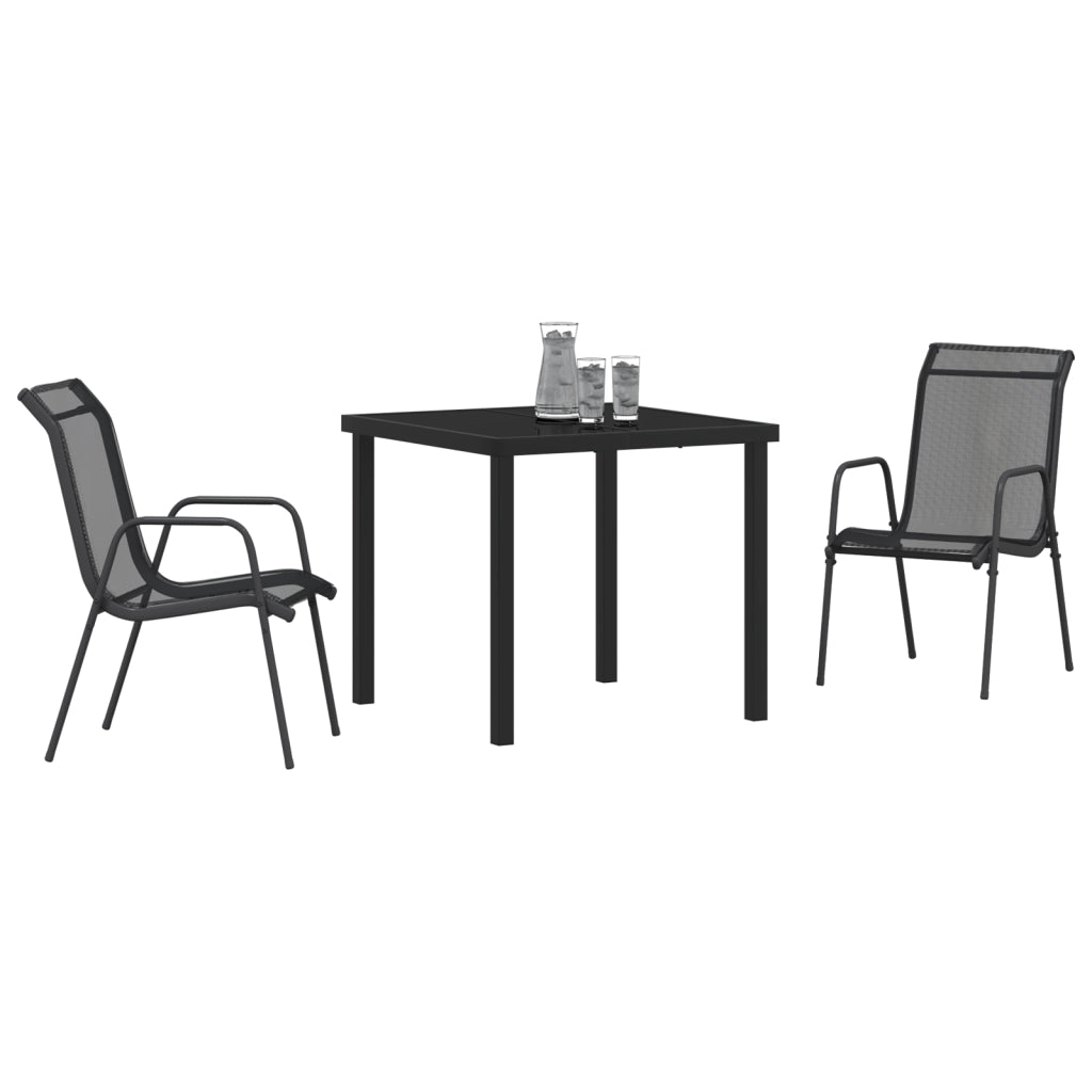 Set da Pranzo da Giardino 3 Pezzi Nero Textilene e Acciaio