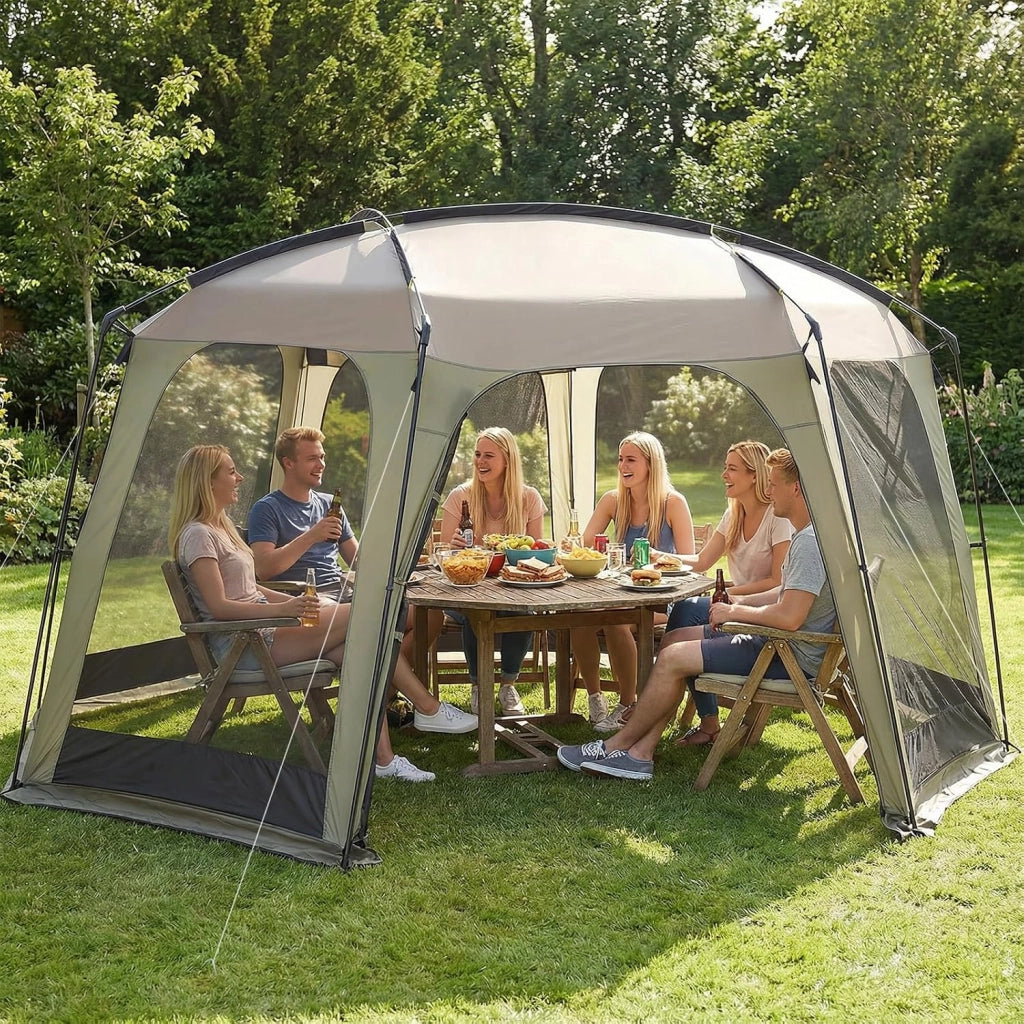 Tenda da Campeggio Pieghevole, Tenda da Esterno per 6-8 Persone con Zanzariera, 8 Corde Antivento, 16 Picchetti, Borsa per il Trasporto per Giardino e Cortile, 380 x 355 x 255 cm