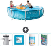 Piscina a Rondello - 305 x 76 cm - Acquaprint - Inclusa Pomp di Filtrazione - Piastrelle per Pavimento - Cloro - Guida alla Piscina