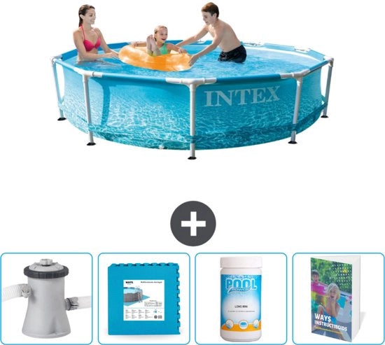 Piscina a Rondello - 305 x 76 cm - Acquaprint - Inclusa Pomp di Filtrazione - Piastrelle per Pavimento - Cloro - Guida alla Piscina