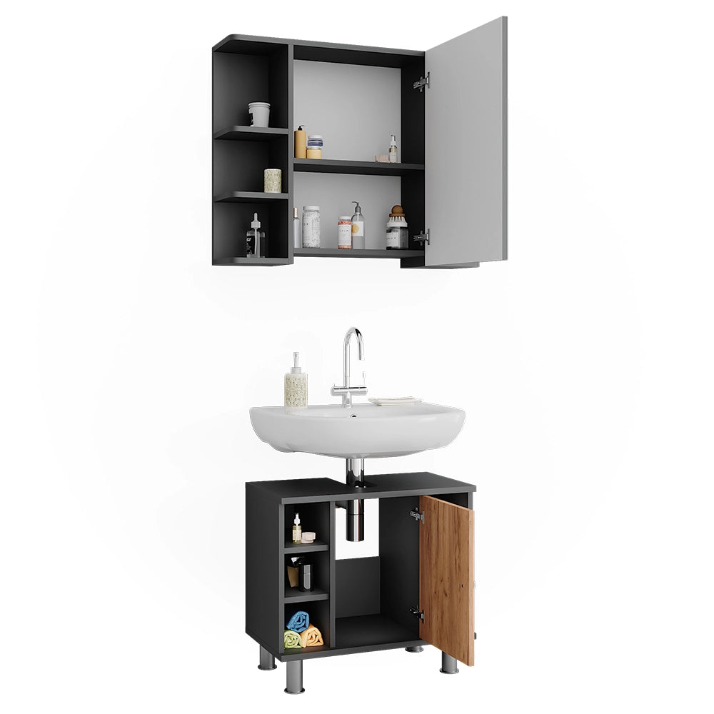 Vicco Set di mobili da bagno Antracite/quercia dorata 2 parti