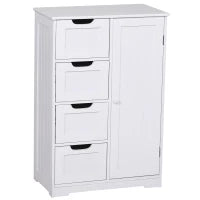 kleankin Mobile da Bagno con 4 Cassetti e Armadietto con Ripiano Regolabile a 3 Altezze, Armadietto da Bagno Salvaspazio con Vernice Ecologica, Anti-Ribaltamento in MDF, 56x30x83cm, Bianco
