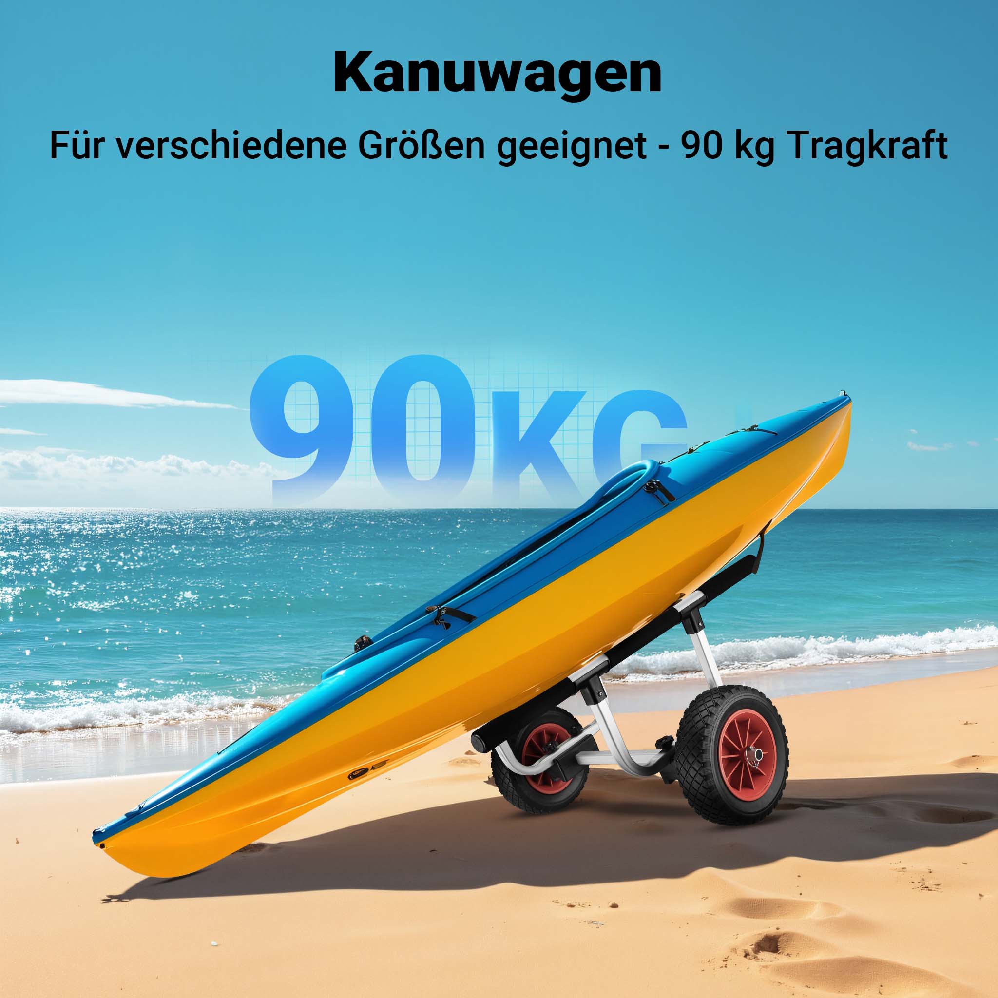 Carrello da trasporto per kayak In alluminio con ruote in PU Ø 22 cm Larghezza regolabile Max 90 kg