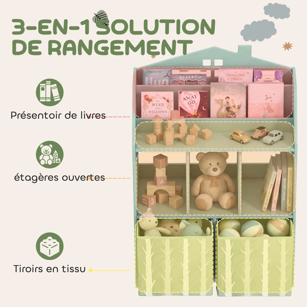Libreria bambini ¨C zephmum ¨C legno, multistrato, verde, con cassetti