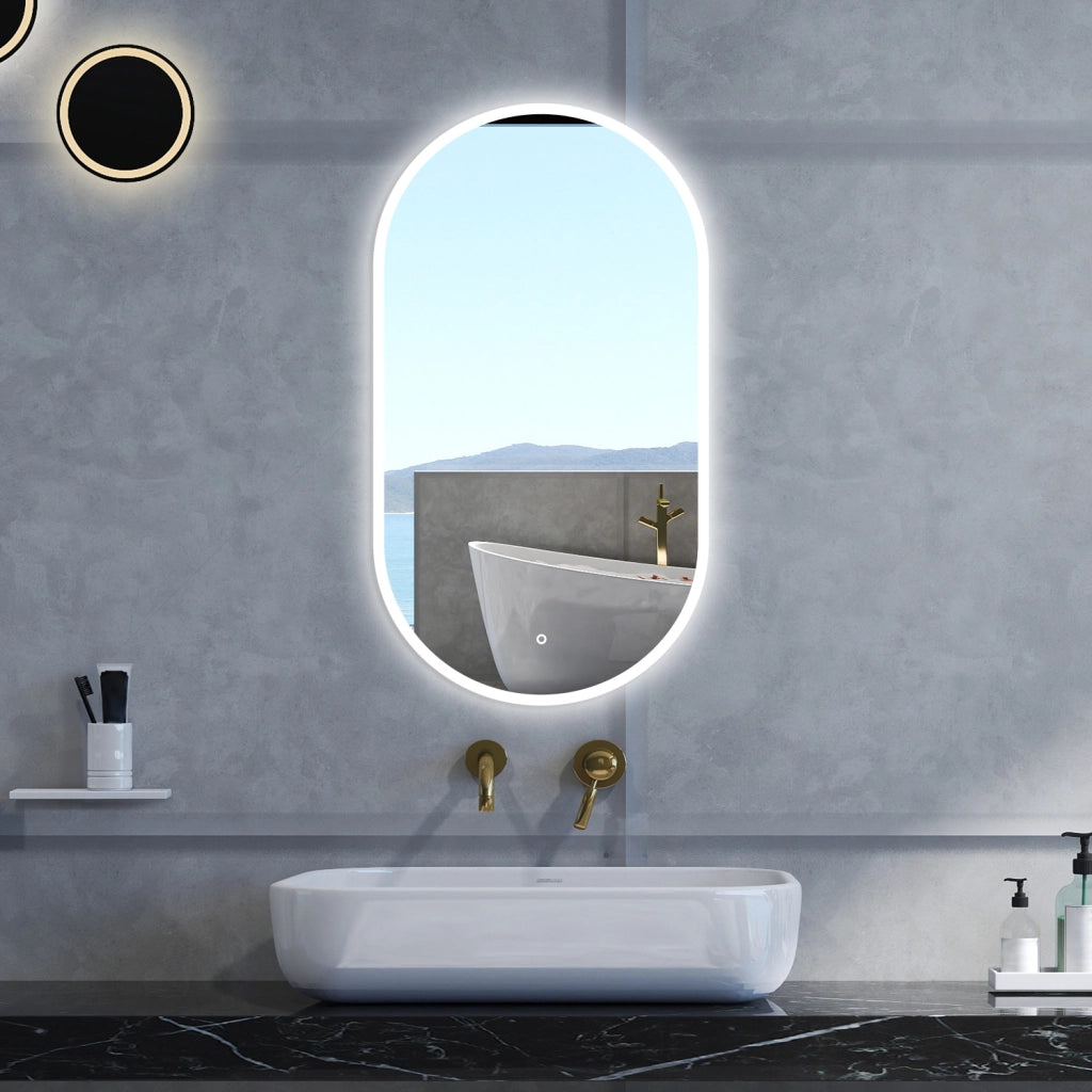 Specchio da bagno Ovale con 50x90cm,Memoria, Antifog,Regorabile,Retroilluminato,doppio interruttore,