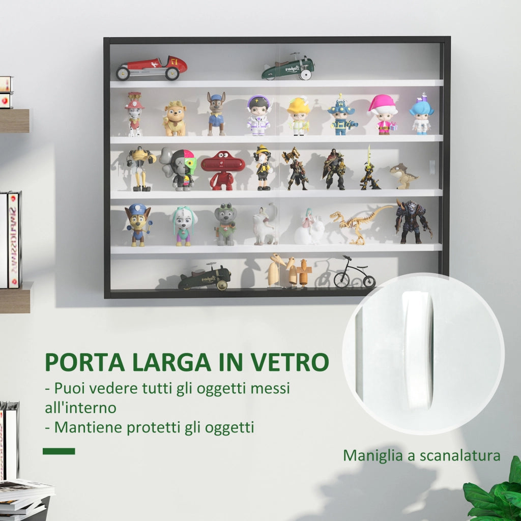 Libreria a Parete con Ripiani Regolabili in Vetro e Legno ¨C zephmum ¨C Nero e Bianco 80x9.5x60 cm