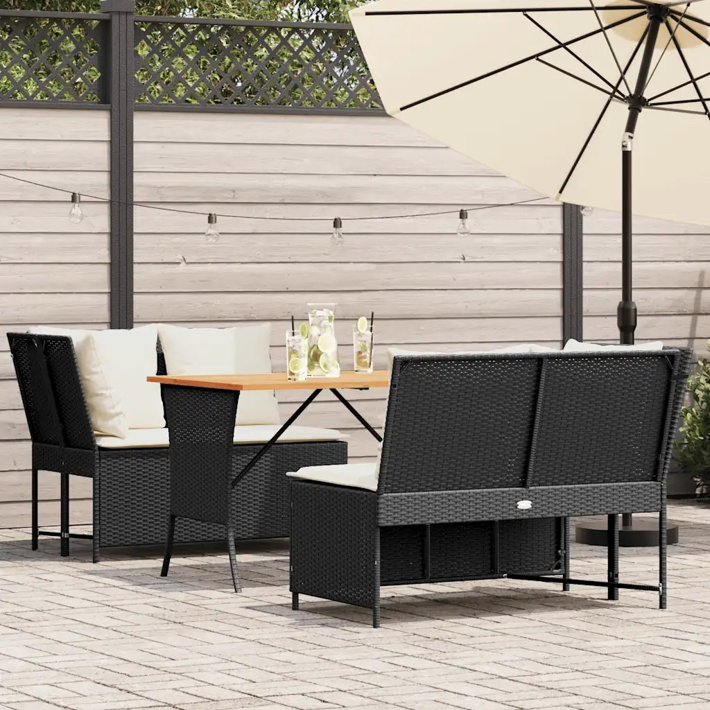 Set Divani da Giardino 3 pz | Set Salotto da Giardino con Cuscini in Polyrattan Nero