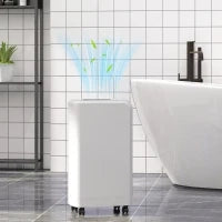 Deumidificatore Portatile Touch da 12L con Tubo di Scarico, Timer e Filtro, in ABS, 28x18x50.6 cm, Bianco