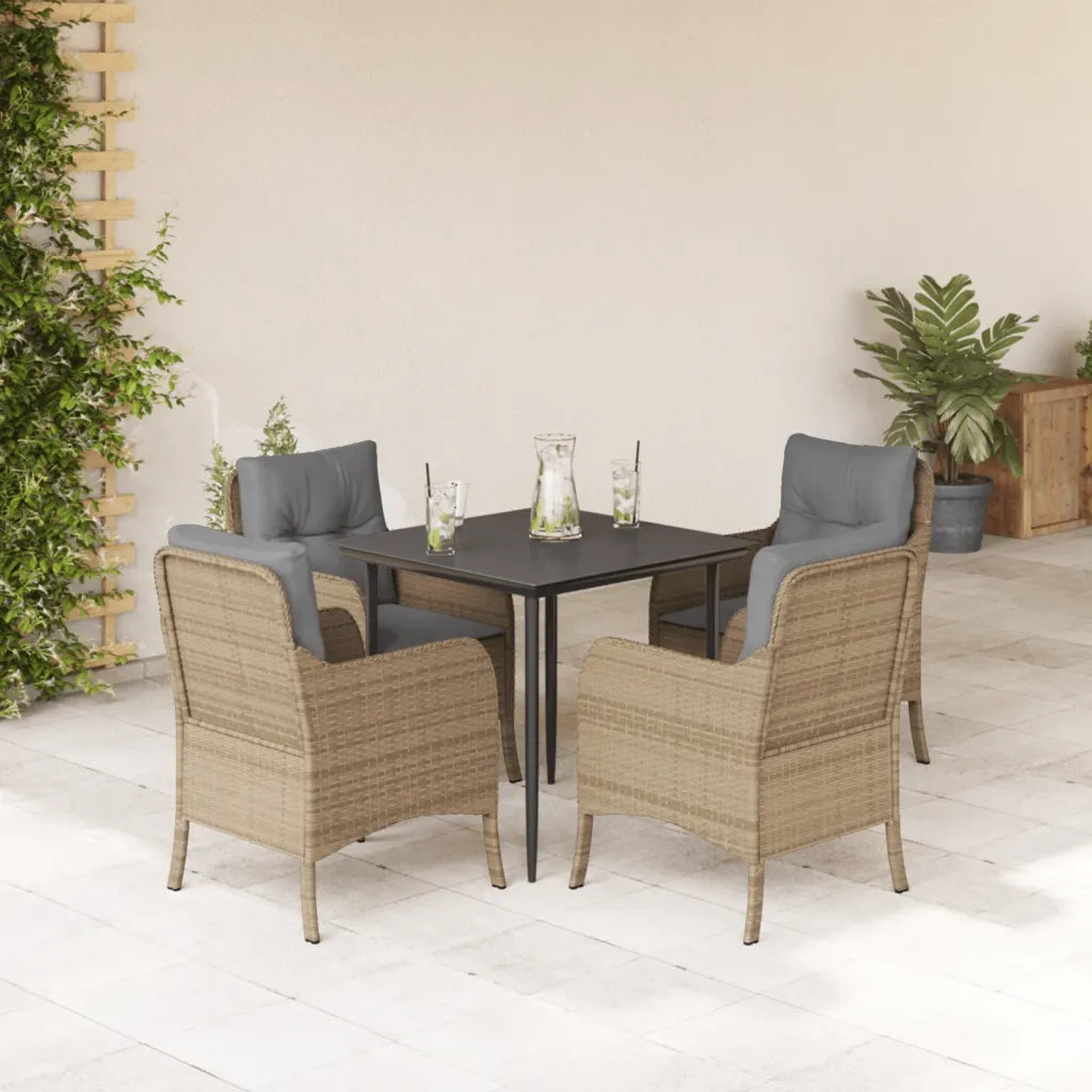 Set da Pranzo da Giardino 5 pz con Cuscini Beige in Polyrattan 3211977
