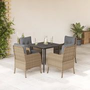 Set da Pranzo da Giardino 5 pz con Cuscini Beige in Polyrattan 3211977