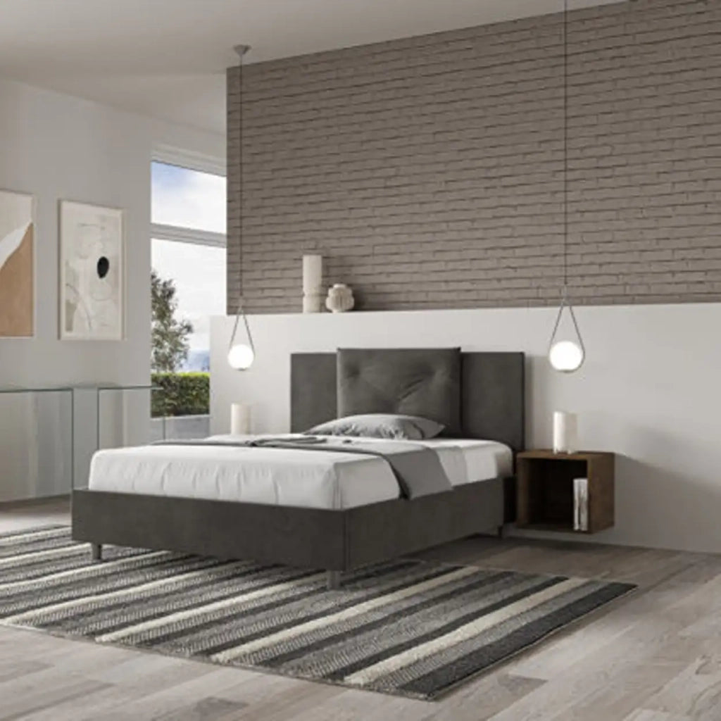 Letto matrimoniale francese senza rete imbottito 140x210 microfibra grigio Appia