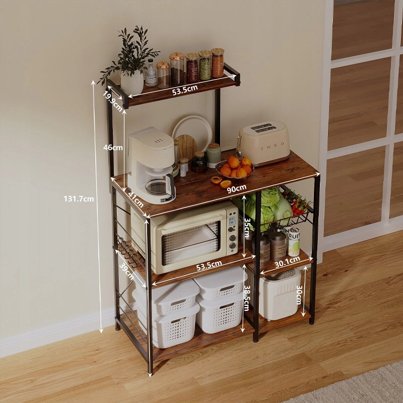 Scaffale da cucina per microonde, mobile con 5 ripiani, marrone scuro rustico